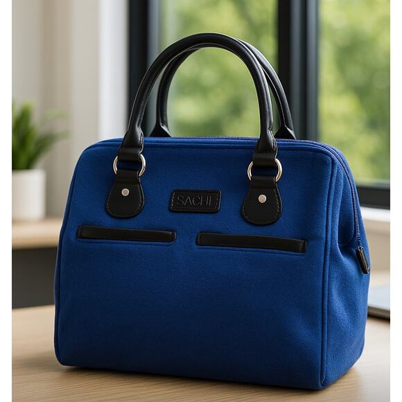 Blue Insulated Lunch Tote Bag with Black Handles Portable Cooler Work School - Picture 1 of 8
